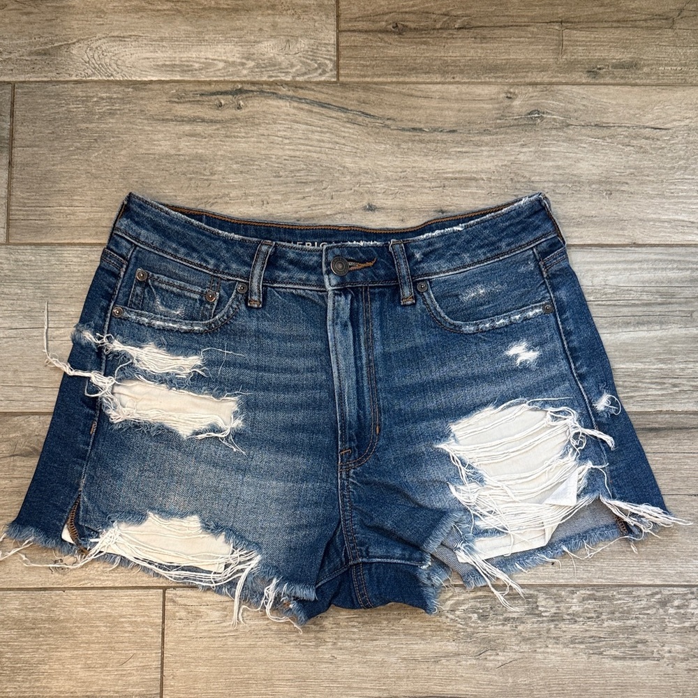 American Eagle Outfitters Distressed Dark Blue Denim Cutoff Shorts